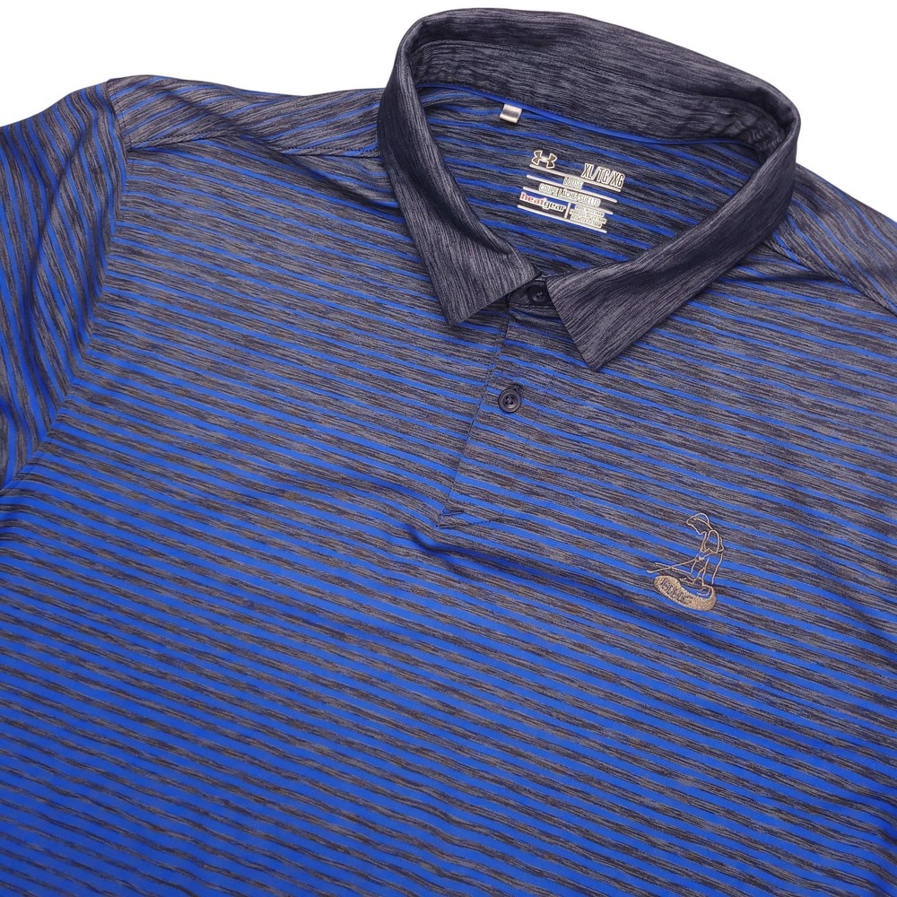 Under Armour Polo Shirt Mens XL Blue Stripe RBC Golf Performance Stretch Top